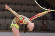 Yana Zaikina during an exercise with a hoop at the assessment training session.