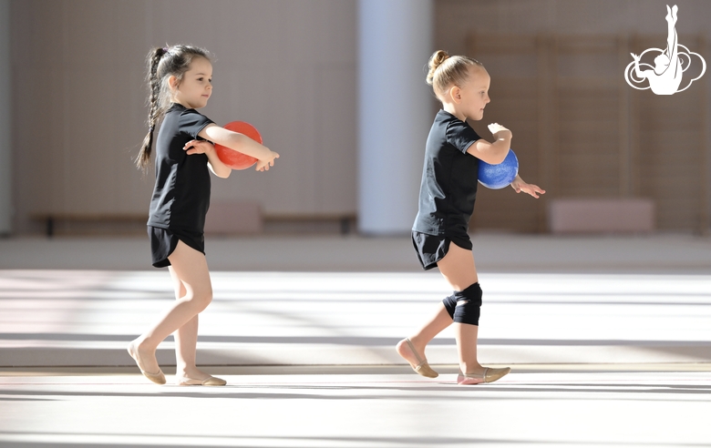 Young gymnasts during training