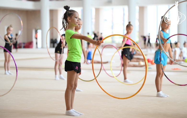 Gymnasts during practice at the training camp in the Academy