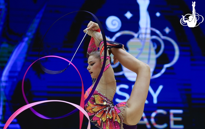 Gymnast during an exercise with a ribbon