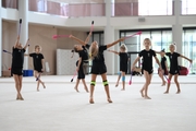 Young gymnasts during a training session