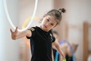 A gymnast during the hoop exercise