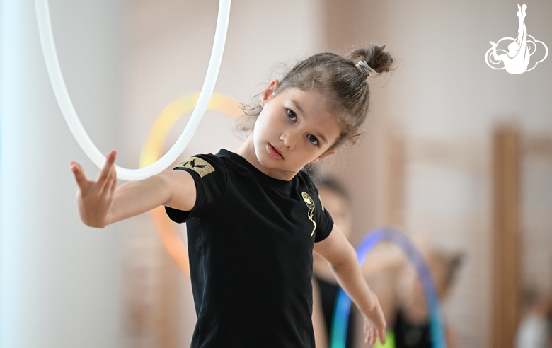 A gymnast during the hoop exercise