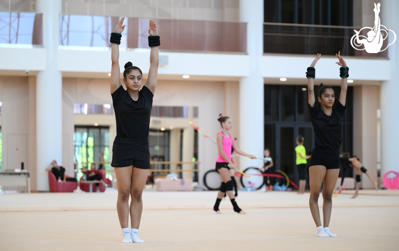 Gymnast Kimaya Karle and Aryaa Nitesh Kadam during training at the Academy