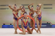 Gymnasts during an exercise with hoops