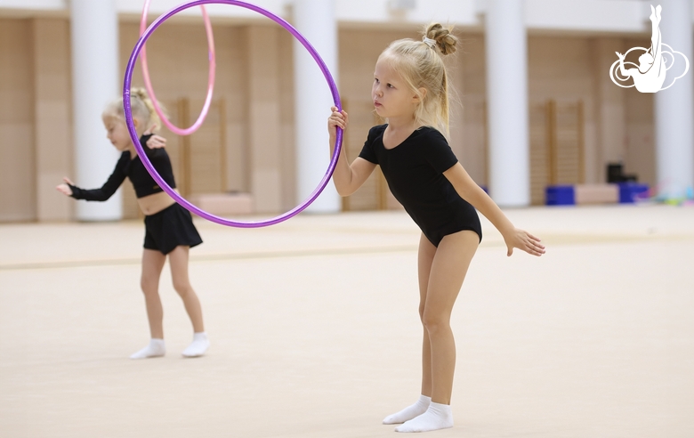 Young gymnasts during training