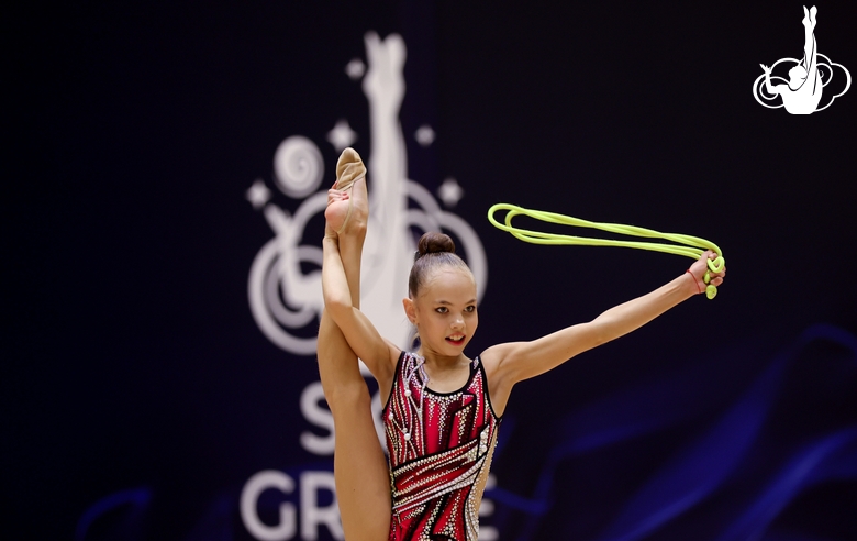 Gymnast during an exercise with a jump rope