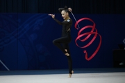 Mariia Borisova during an exercise with ribbon