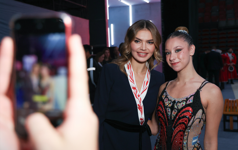 November 16, 2025. Olympic champion Alina Kabaeva with gymnast during the Sky Grace Cup International Tournament and Beijing Top Open 2025