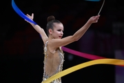 Daria Verenich during an exercise with a ribbon