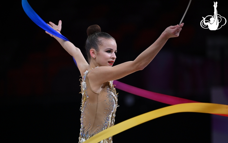 Daria Verenich during an exercise with a ribbon