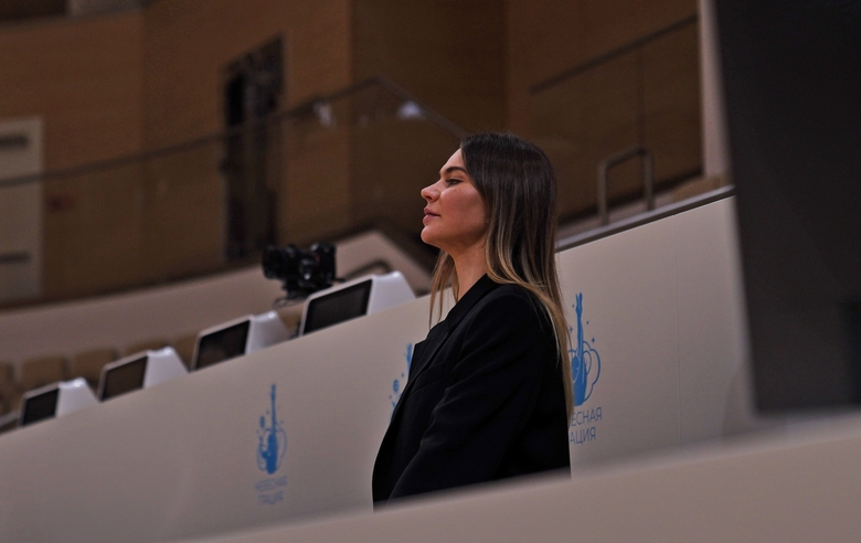 March 30, 2024. Olympic champion Alina Kabaeva is watching the assessment training session in the Academy