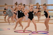 Young gymnasts during training