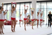 Gymnasts during the training session