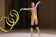 Karolina Tarasova during an exercise with a ribbon at a control training session