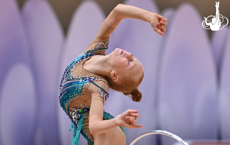 Olga Chernykh during an exercise with a hoop at the control training session