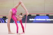 Gymnast during an exercise with a jump rope