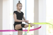 Kristina Voitenko during an exercise with a ribbon