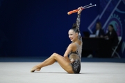 Mariia Borisova during an exercise with clubs