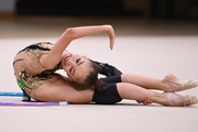 Ksenia Savinova during an exercise with a hoop at a control training session