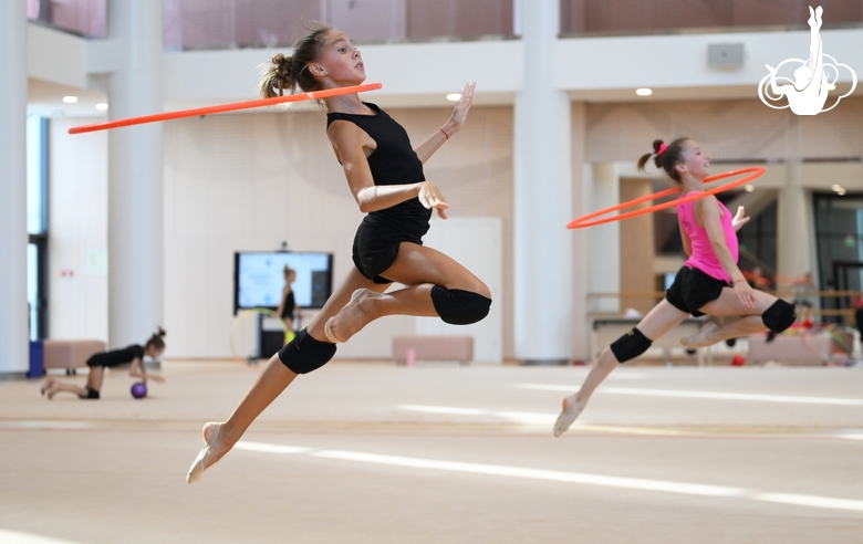 Gymnast performing an exercise with hoops