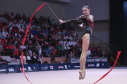 Nikole Keuliak (Belarus) in the exercise with a ribbon at the EVGENIYA CUP tournament