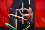 A gymnast during the ribbon exercise