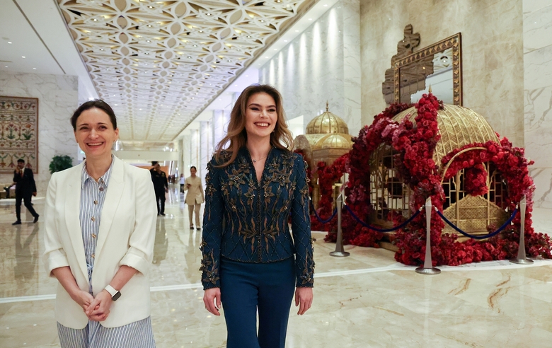 October 28, 2026. Olympic champion Alina Kabaeva during a tour of the Nita Mukesh Ambani Cultural Centre