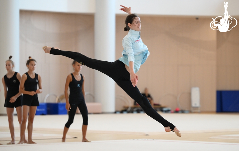 A gymnast during practice at the training camp in the Academy