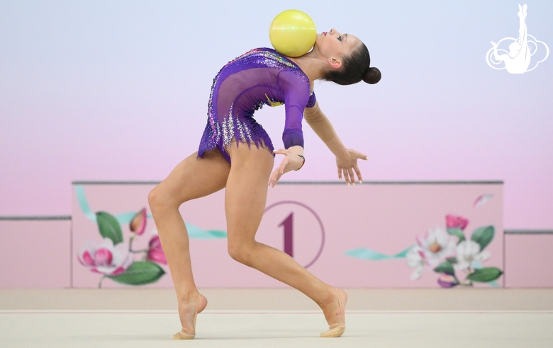 Arina Kovshova during exercise with ball