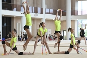 Gymnasts from Belgorod during an exercise with clubs