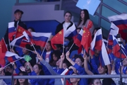 Chinese fans with flags