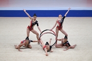 Group exercise gymnasts during the hoops exercise