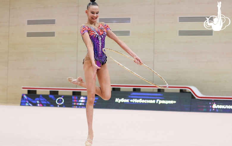 Gymnast during an exercise with a hoop