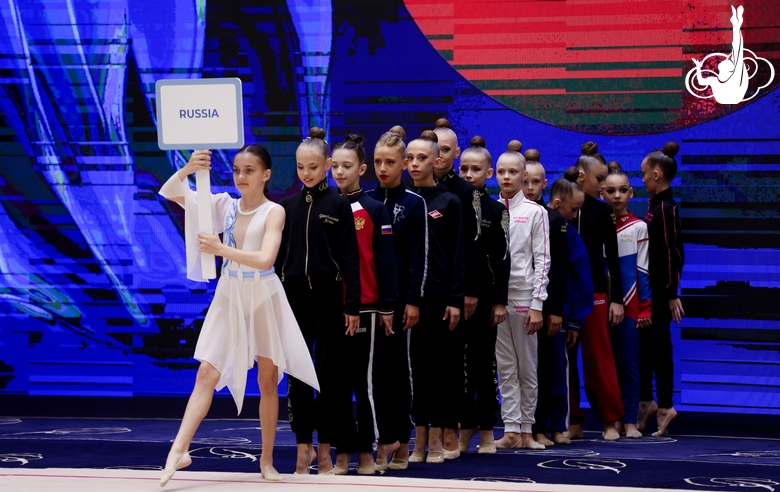 Gymnasts during the opening ceremony of the Sky Grace Grand Prix  tournament