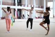 Coaches Pooja Surve, Elizaveta Chernova and Avani Nitesh Kadam during training