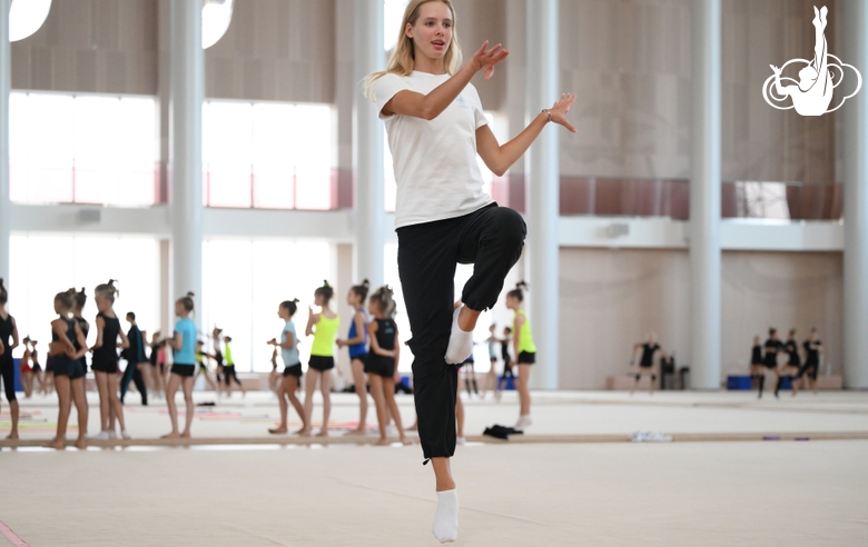 Coach Alina Protasova during practice at the training camp in the Academy