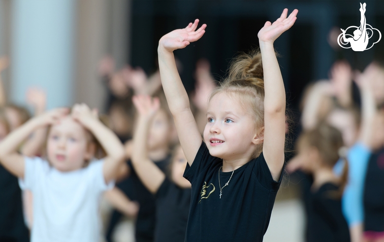 Young gymnasts during training