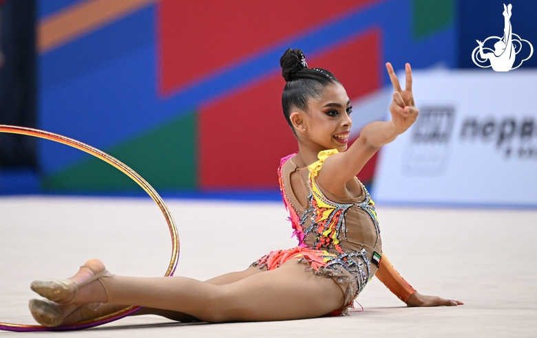 Lamia Tariq Malallah during an exercise with a hoop