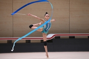 Valeria Medvedeva during an exercise with a ribbon at a control training session