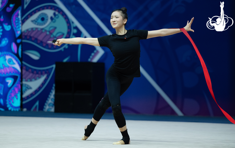 A gymnast during the podium training