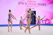 Group team gymnasts from the Novosibirsk Region during the clubs routine