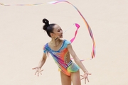 Gymnast during exercise with ribbon