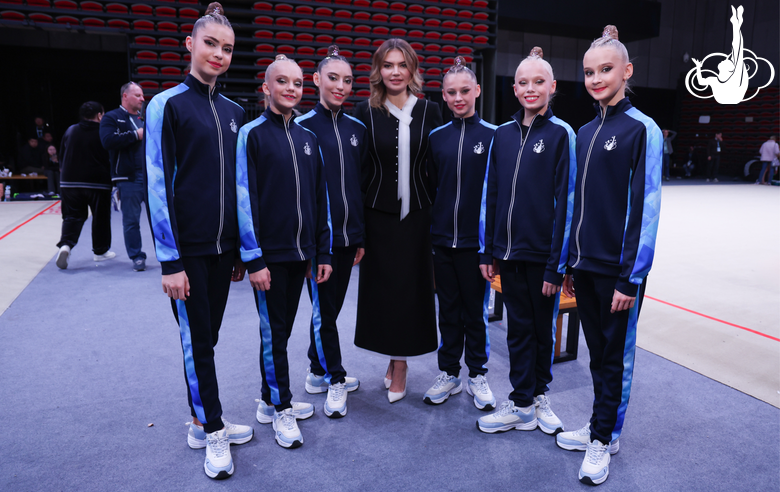 November 16, 2025. Olympic champion Alina Kabaeva with  Academy group gymnasts during the Sky Grace Cup International Tournament and Beijing Top Open 2025