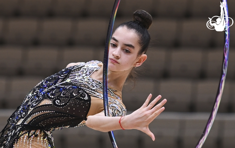 Anna Vakulenko  during an exercise with a hoop at the control training session