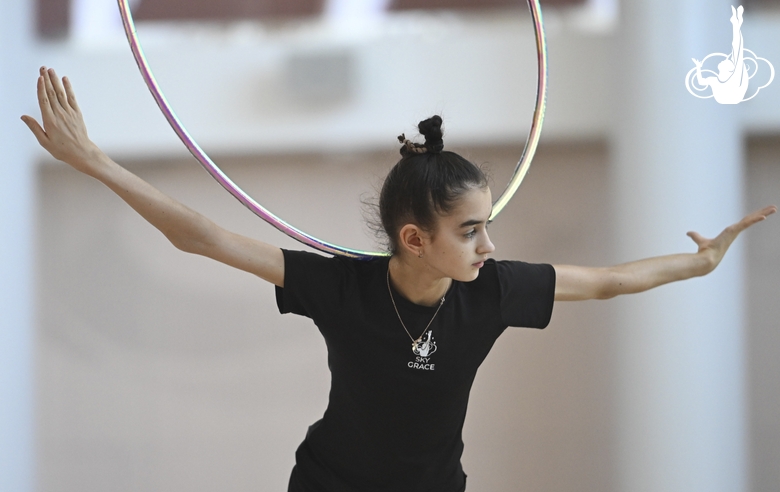 Anna Vakulenko during an exercise with a hoop during training at the Academy