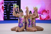 Group team gymnasts from the Novosibirsk Region during the clubs routine