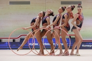 Gymnasts during an exercise with hoops