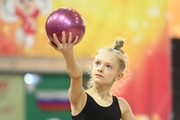 Darina Budnikova during an exercise with a ball  at floor testing