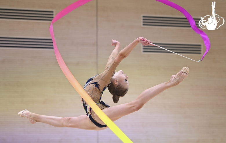 Gymnast during an exercise with a ribbon